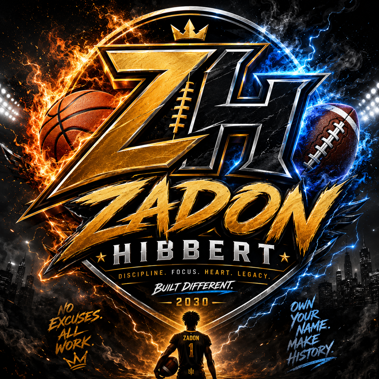 Zadon Hibbert — ZH monogram in gold, chrome, fire and lightning